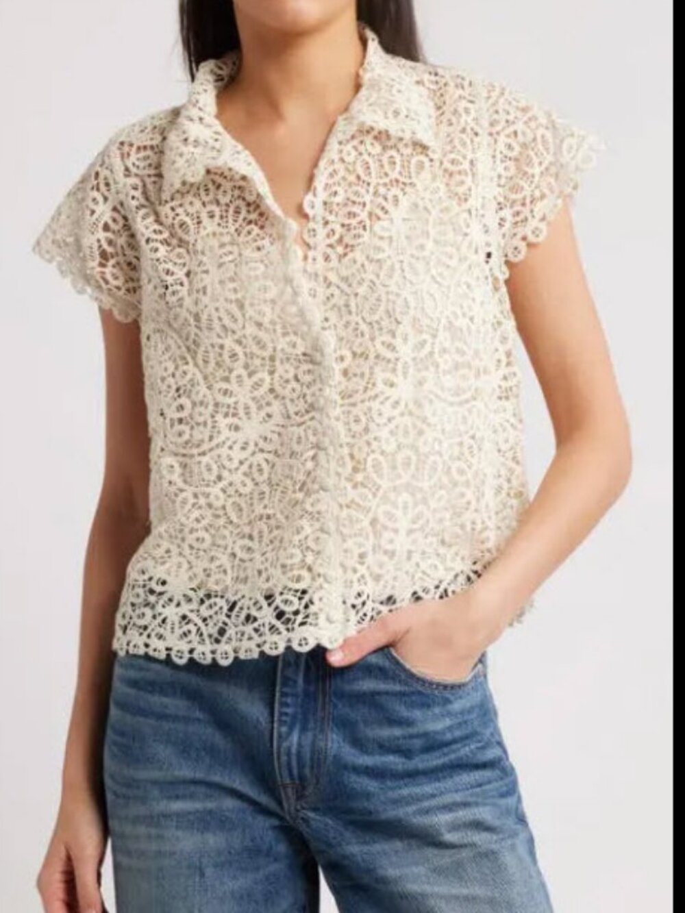Womens The Great. Lattice Ivory (Item-60) Cotton Blouse Top 0 US/XS